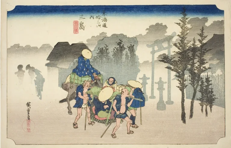Œuvre originale du puzzle Mishima : brume matinale, des Cinquante-trois Stations du Tokaido